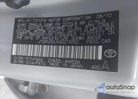 2010 Toyota Prius Iii z USA, uszkodzony, nr VIN JTDKN3DUXA0219252